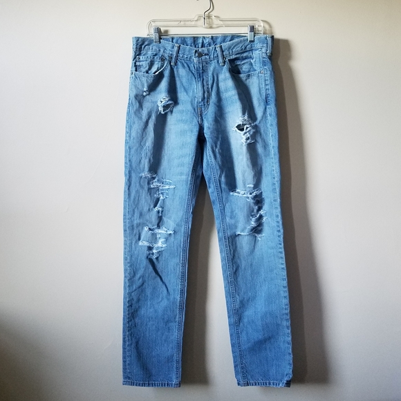 Levi's 541 Tapered Fit Ripped Distressed Destroyed Mens 32X34 Blue Jeans - Picture 8 of 9